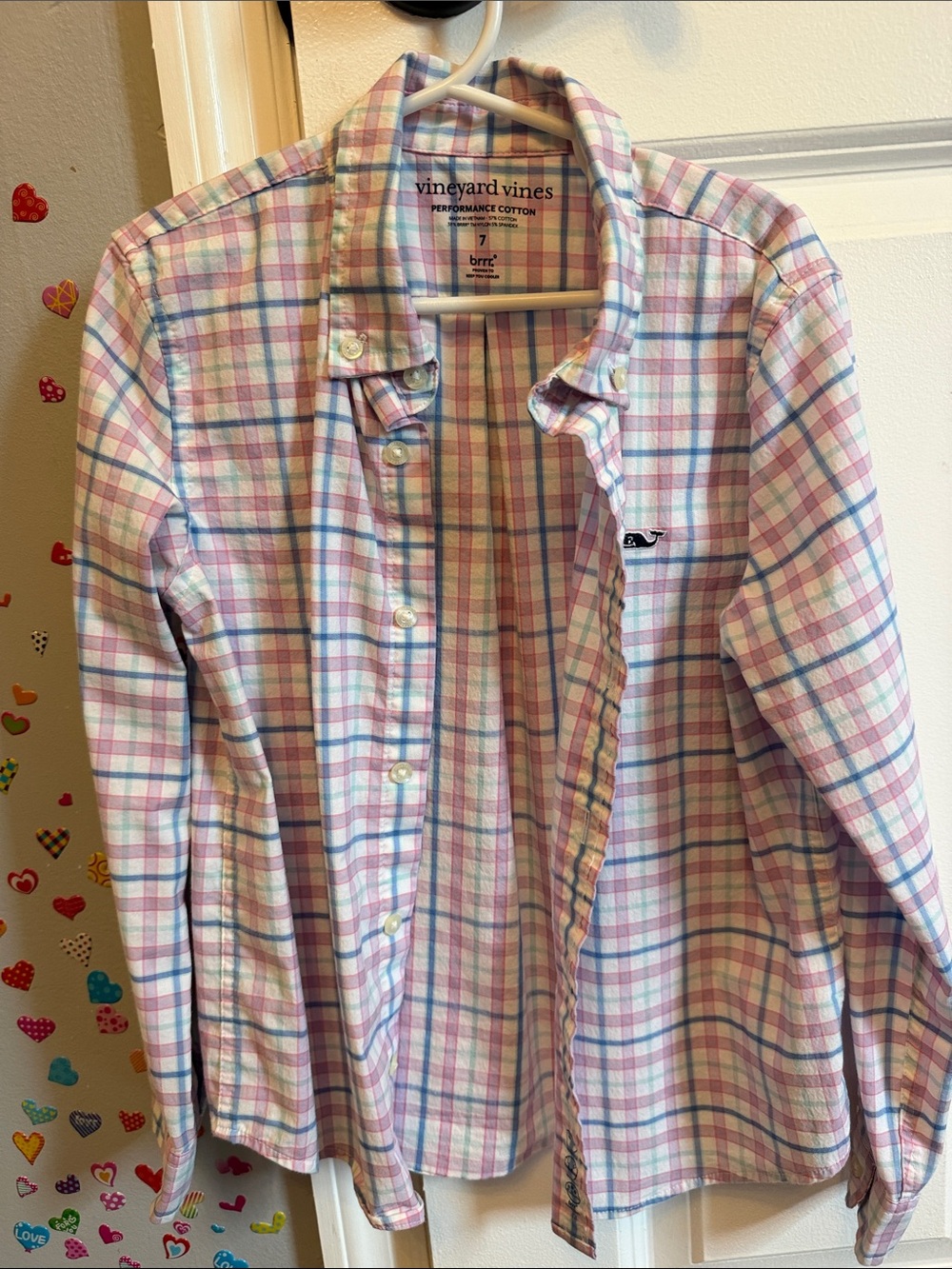 Vineyard Vines Pastel Pink, Blue & Cream Plaid Button-Down Shirt